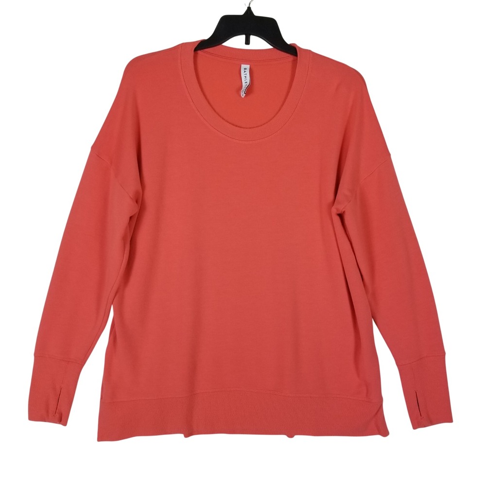 Athleta Coaster Luxe Sweatshirt Women XLT Coral Thumbhole Relaxed Crew Neck